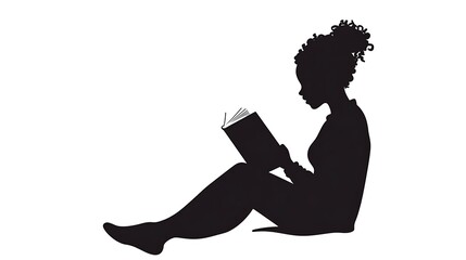 Vintage Silhouette of Person Reading Book - Simple Clip Art Design on White Background