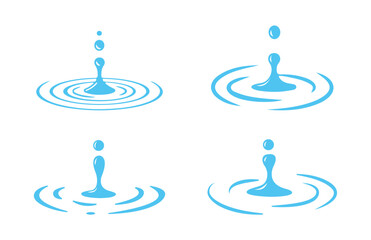 Puddles drops splashing water. Dripping liquid elements, isolated black ink flow. Tears flowing vector silhouettes, oil or rain drips