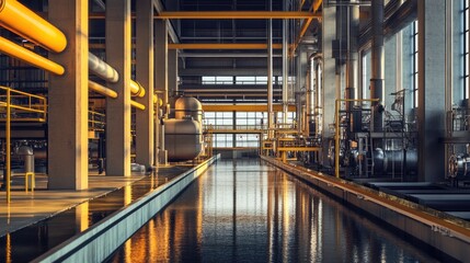 Fototapeta premium Critical infrastructure: An industrial facility shielded from threats, showcasing the protection of essential infrastructure for national resilience.