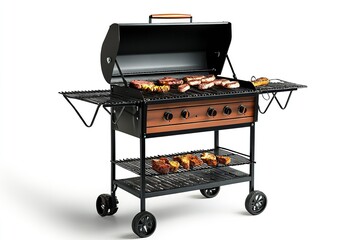 White background with a solitary BBQ grill. Generative Ai