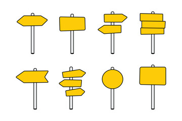 Arrow direction signboard vector. Direction road sign post with arrow. Signboard pointer, choice signpost.