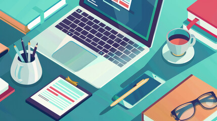 Tablet or laptop for accessing assessment software and databases in high quality illustration style