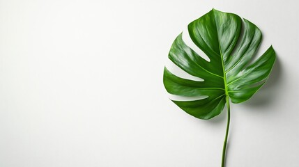 Fototapeta premium Single Green Leaf on White Background.