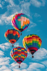 Obraz premium colorful hot air balloons flying on blue sky with clouds. vertical