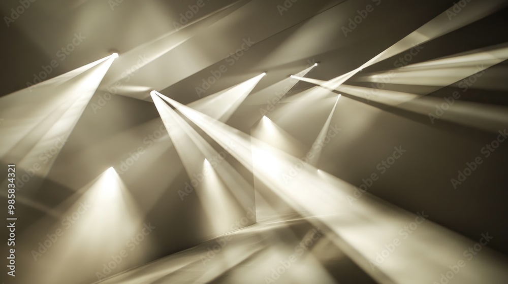 Poster an abstract light pattern created by multiple spotlights in a modern space. -