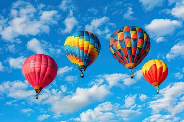 Naklejka premium colorful hot air balloons flying on blue sky with clouds