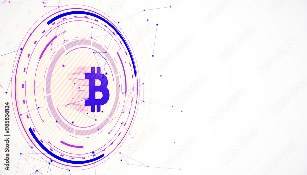 Aufkleber Bitcoin cryptocurrency symbol with abstract technology network on white background. 3D Rendering