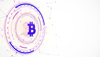 Bitcoin cryptocurrency symbol with abstract technology network on white background. 3D Rendering