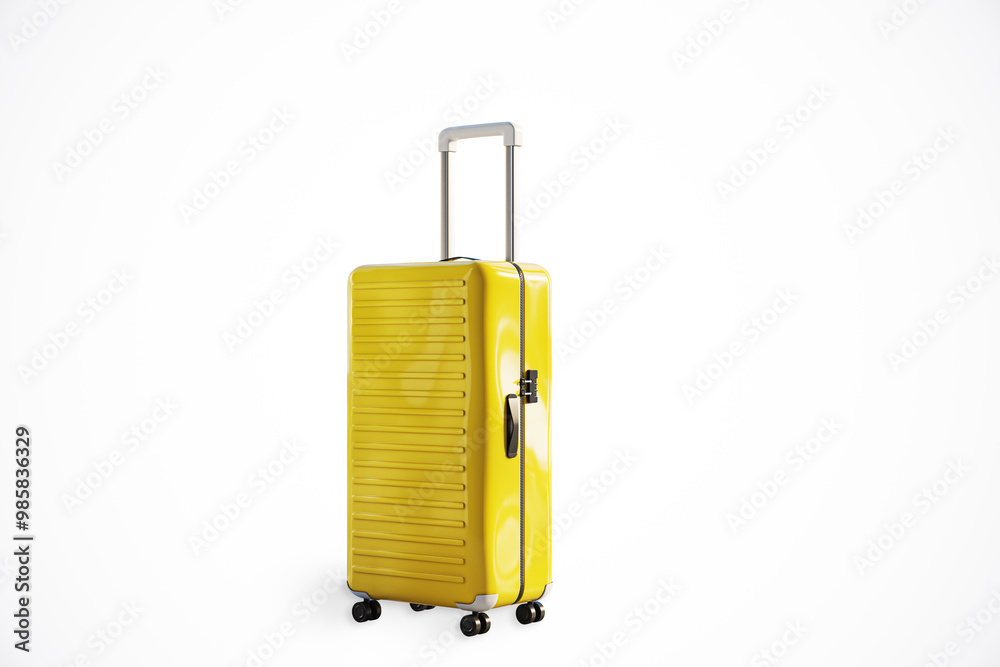Poster modern yellow suitcase on white background. 3d rendering