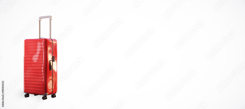 Poster red suitcase isolated on white background. 3d rendering