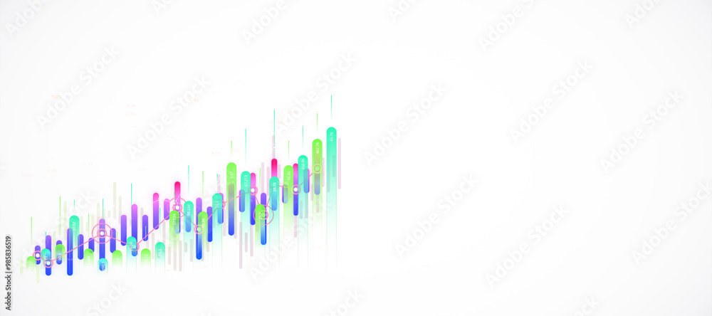 Aufkleber Colorful bar graph with connected data points on white background. 3D Rendering