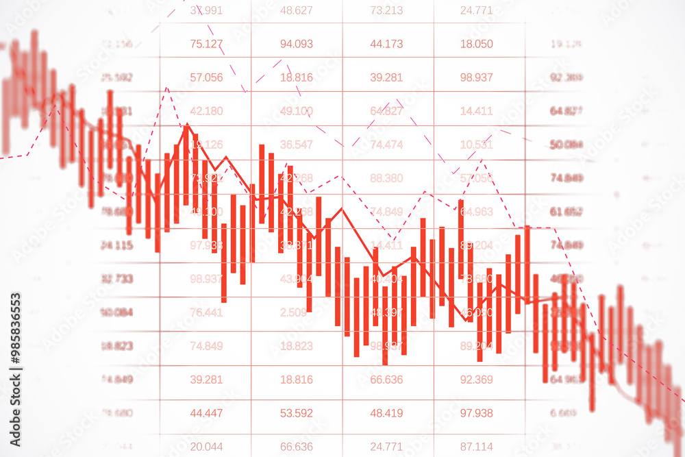 Poster red financial graph showing market decline on white background. 3d rendering