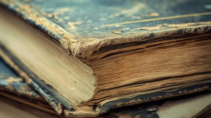 Close-up of a vintage book with yellowed pages, creating a textured and nostalgic atmosphere