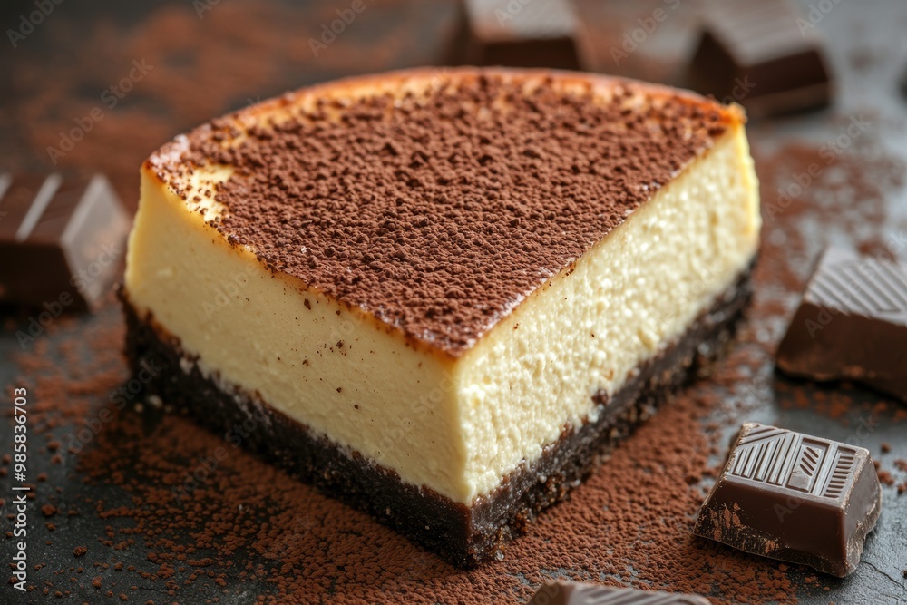 Sticker creamy cheesecake topped with grated chocolate the ultimate indulgence concept background