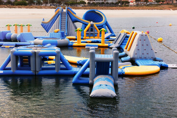 Inflatable water park on the beach