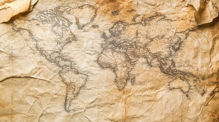 Naklejka premium Faded vintage paper with an old map design, perfect for historical or antique projects.