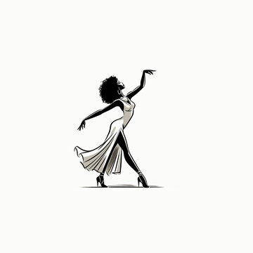 recommend clip art: A black outline of a woman dancing, wearing a leotard and high heels.