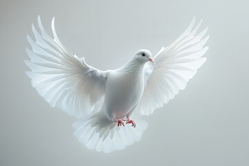 Obraz premium A&nbsp;white backdrop with a dove of peace in flight. Generative Ai