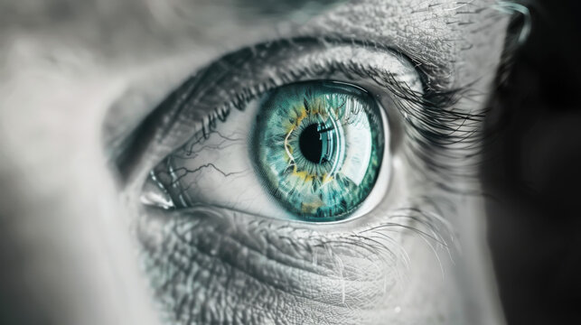  A close-up image of an eye showing money in the iris, conveying a concept of venality or being a sellout.