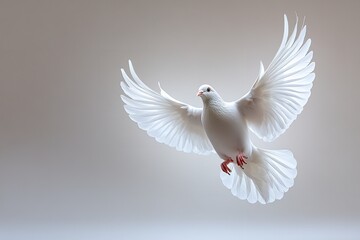 Obraz premium A&nbsp;white backdrop with a dove of peace in flight. Generative Ai