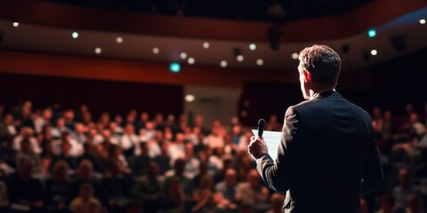 Expert speaker delivering an inspiring keynote speech on business leadership and innovation at a global conference 