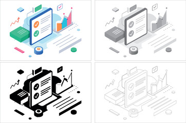 Investment management concept. Strategy and return on investment. Teamwork. Set of vector illustrations.
