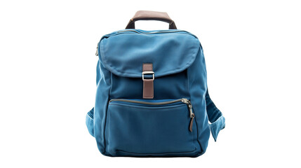 Naklejka premium Blue Backpack Isolated. A classic blue backpack with a front zipper pocket, isolated on a white background. Suitable for themes like back-to-school, travel, or outdoor activities.