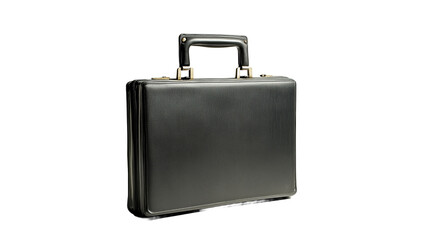 Classic Black Briefcase on White Background. High-quality image of a classic black leather briefcase with gold accents, isolated on a white background.