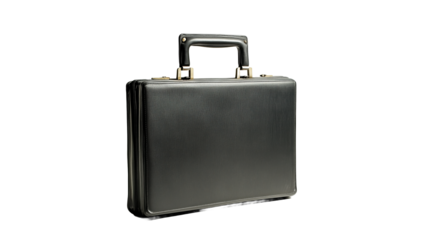 Classic Black Briefcase on White Background. High-quality image of a classic black leather briefcase with gold accents, isolated on a white background.
