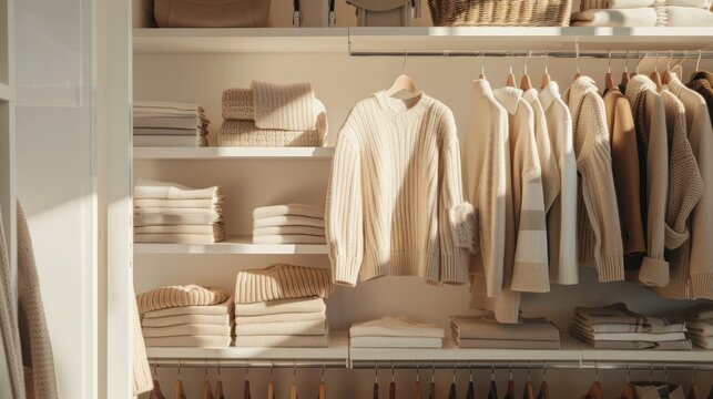Cozy Minimalist Closet with Cream-Colored Sweaters