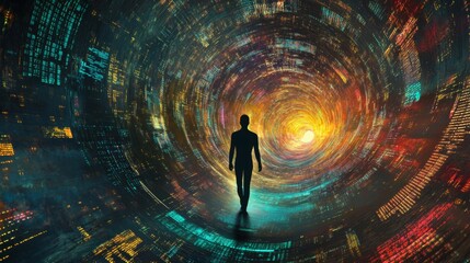 Neon Data Streams in Abstract Silhouette