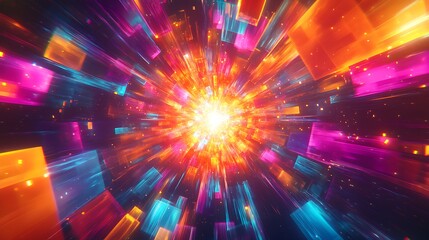 Obraz premium Abstract background with glowing colorful rectangles and bright light.