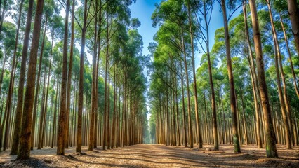 Looking up rows of Eucalpytus plantations in Australian farm