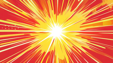 Obraz premium Red yellow pop art retro background cartoon lightning blast radiance vector illustration