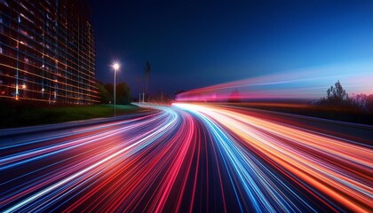 Obraz premium Light trails from moving objects in a dark setting.