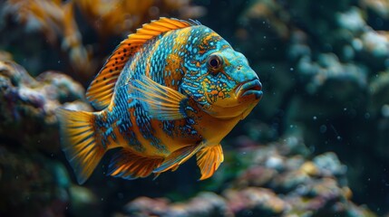Colorful Tropical Fish Swimming in Aquarium.