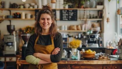 Cheerful barista in cozy cafe setting