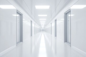 Fototapeta premium Hospital corridor with lights on solid white background, single object