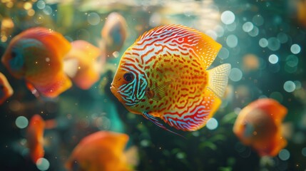 Colorful Discus Fish in Aquarium.