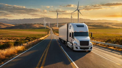 Obraz premium photorealistic image of a sleek, futuristic semi-trailer truck
