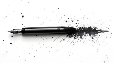 Calligraphic Pen Icon with Expressive Ink Splatters Representing the Art of Typography