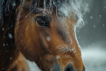 cryogenic horse stable frosted manes and steaming breath captured in subzero stasis field