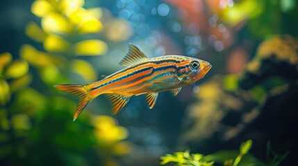Colorful Striped Fish in Aquarium.