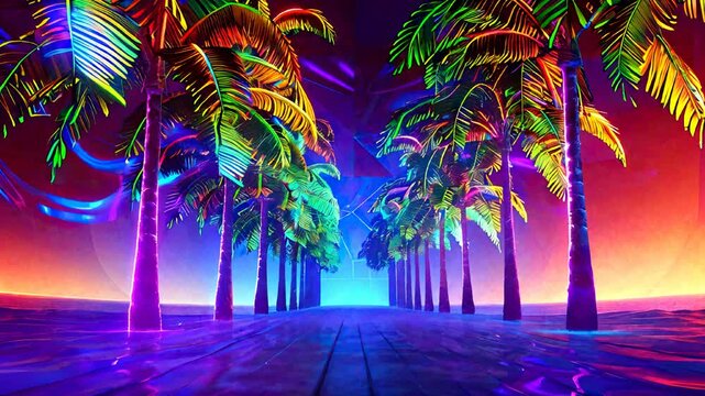 Neon Palm Trees Game Show Backdrop for Retro Island Vibes