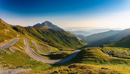 Mountain passes with winding roads.