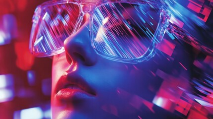 Bold collage of neon shapes, digital elements, and glitch effects, great for tech and music-themed ads.