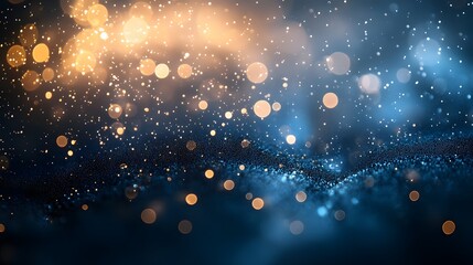 Abstract Blue and Gold Bokeh Background with Glittering Texture