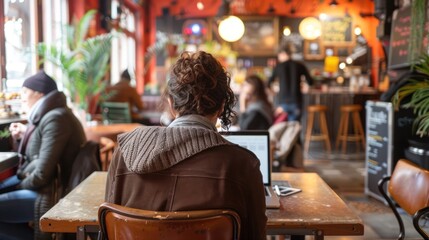 Obraz premium Woman Working in a Cafe