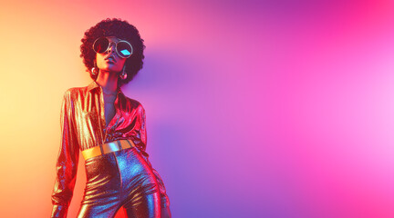 Afro girl in retro disco style.