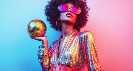 Afro man in retro disco clubbing style.